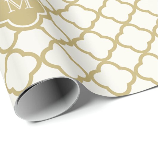 Papier Cadeau Mariage élégant de motif de Quatrefoil d'or de (Coin rond)