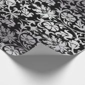 Papier Cadeau Mariage élégant en noir et damassé d'argent (Coin)