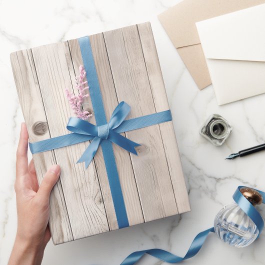 Papier Cadeau Mariage en Bois Blanc Crème Faux Rustique (Cadeaux)