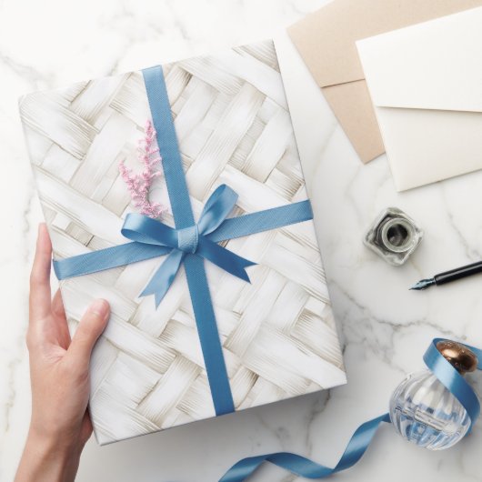 Papier Cadeau Mariage en trame de panier tissée blanche (Cadeaux)