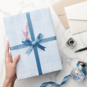 Papier Cadeau Mariage Faux Lin Bleu Clair de Fête de Mariée