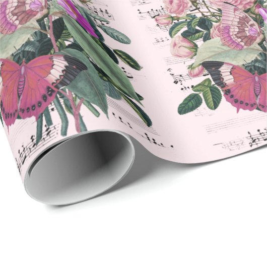 Papier Cadeau Mariage Félicitations Ajouter des noms Rose Epheme (Coin rond)