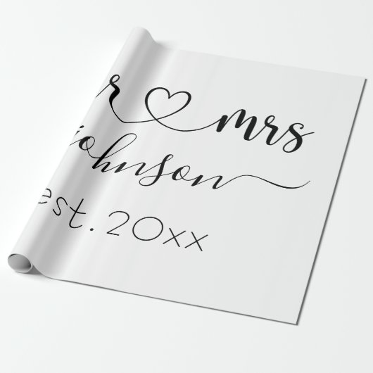 Papier Cadeau Mariage Fiançailles Coeur M. Mme Nom personnalisé (Déroulé)