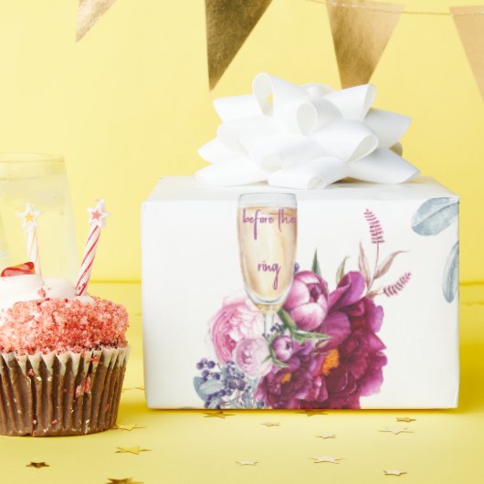 Papier cadeau Mariage Fleur de Champagne Magenta A (Fête d'anniversaire)