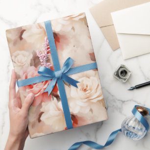 Papier Cadeau Mariage Fleur Rose Crème Blush Rose Assez