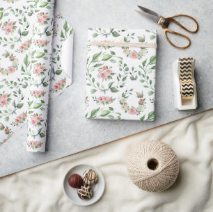 Papier Cadeau Mariage Fleur Rose Fraîche
