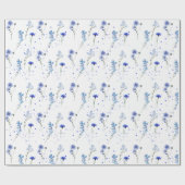 Papier Cadeau Mariage Fleur sauvage bleu aquarelle (Plat)