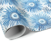 Papier Cadeau Mariage Fleurie Bleu Blanc (Coin rond)