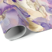 Papier Cadeau Mariage Fleuris Iris Violet Or Romantique (Coin rond)