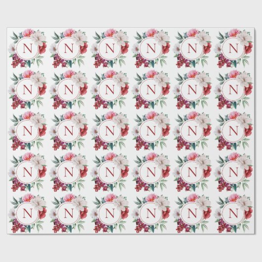 Papier Cadeau Mariage Fleuris Personnalisés Monogramme Moderne (Plat)