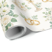 Papier Cadeau Mariage Fleurs Blanches Feuillage (Coin rond)