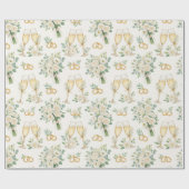 Papier Cadeau Mariage Fleurs Blanches Feuillage (Plat)
