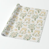 Papier Cadeau Mariage Fleurs Blanches Feuillage (Déroulé)