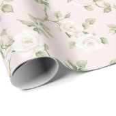 Papier Cadeau Mariage Fleurs Blanches Rosées (Coin rond)