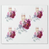 Papier Cadeau Mariage Fleurs de Magenta Champagne Avant la Bague (Plat)