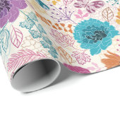 Papier Cadeau Mariage Fleurs de Prairie de Printemps Jaune Viole (Coin rond)