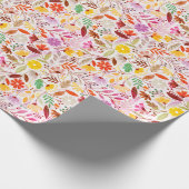 Papier Cadeau Mariage Fleurs de Tulipe Printanières Orange Bleu  (Coin)