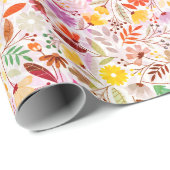 Papier Cadeau Mariage Fleurs de Tulipe Printanières Orange Bleu  (Coin rond)