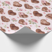 Papier Cadeau Mariage Fleurs Roses Marron Cœurs Floraux (Coin)