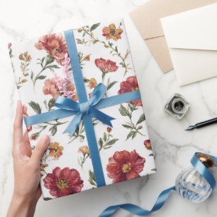 Papier Cadeau Mariage Fleurs Rouges