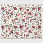 Papier Cadeau Mariage Fleurs Rouges (Plat)
