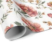 Papier Cadeau Mariage Fleurs Rouges (Coin rond)