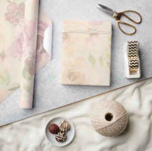 Papier Cadeau Mariage Floral Aquarelle Roses Rouge Bohème