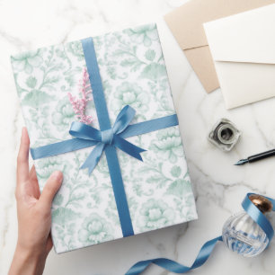 Papier Cadeau Mariage Floral Blanc Menthe Chic