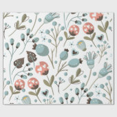 Papier Cadeau Mariage Floral Bleu de Printemps  (Plat)
