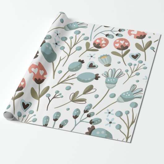 Papier Cadeau Mariage Floral Bleu de Printemps  (Déroulé)