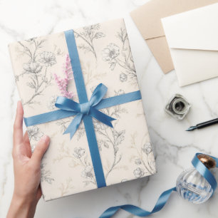 Papier Cadeau Mariage Floral Chic Crème