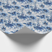 Papier Cadeau Mariage floral d'encre bleu poussiéreux (Coin)