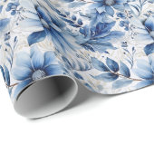 Papier Cadeau Mariage floral d'encre bleu poussiéreux (Coin rond)