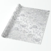 Papier Cadeau Mariage floral gris argent satiné (Déroulé)
