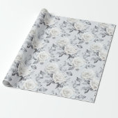 Papier Cadeau Mariage floral gris argenté chic blanc (Déroulé)