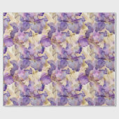 Papier Cadeau Mariage Floral Iris Violet Or Romantique (Plat)