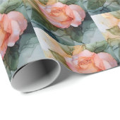 Papier Cadeau Mariage floral rose pêche (Coin rond)