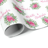 Papier Cadeau Mariage floral rose vif (Coin rond)