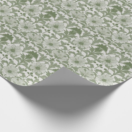 Papier Cadeau Mariage floral vert sauge (Coin)