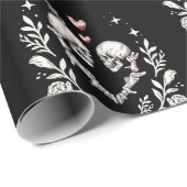 Papier Cadeau Mariage gothique des amoureux de la mort squelette (Coin rond)