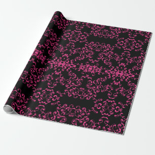 Papier Cadeau Mariage gothique rose chaud et noir