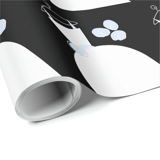 Papier Cadeau Mariage Gown Blue papier d'emballage noir (Coin rond)