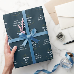 Papier Cadeau Mariage heureux personnalisé anniversaire Marine b