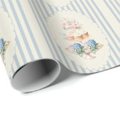 Papier Cadeau Mariage Hydrangea Bleu Rayé de la Côte (Coin rond)