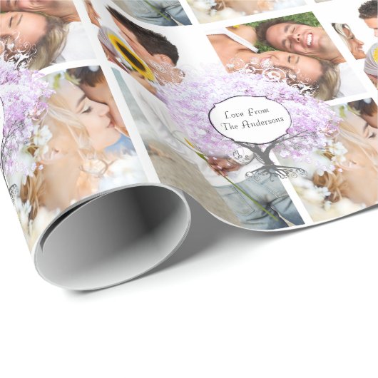 Papier Cadeau Mariage Lavender Heart Leaf Tree (Coin rond)