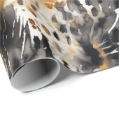 Papier Cadeau Mariage Léopard Crème Noir Fleur Animal (Coin rond)