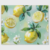 Papier Cadeau Mariage moderne bleu citron floral script (Plat)