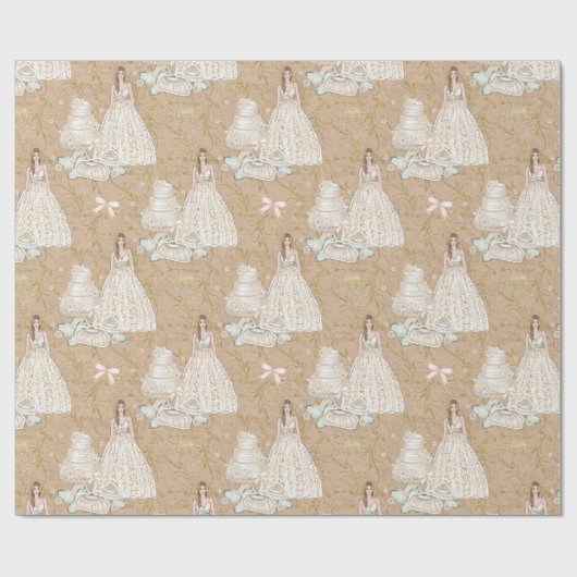 Papier Cadeau Mariage nuptial blanc et or (Plat)