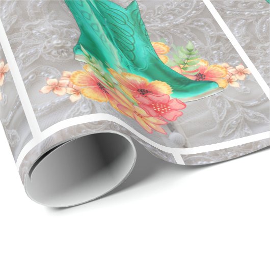 Papier Cadeau Mariage Occidental Bottes De Cowboy Sur Dentelle A (Coin rond)