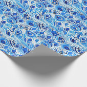 Papier Cadeau Mariage Paon Bleu Blanc Plumes Réception (Coin)